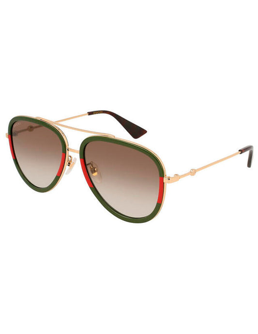 LENTE DE SOL GUCCI GG0062S 008 57MM VERDE,ROJO/ DORADO